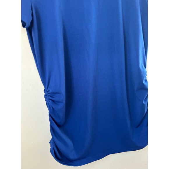 Elle Women Royal Blue Ruched Side Short Sleeve Scoop Neck T-Shirt Size S Office - Picture 2 of 5